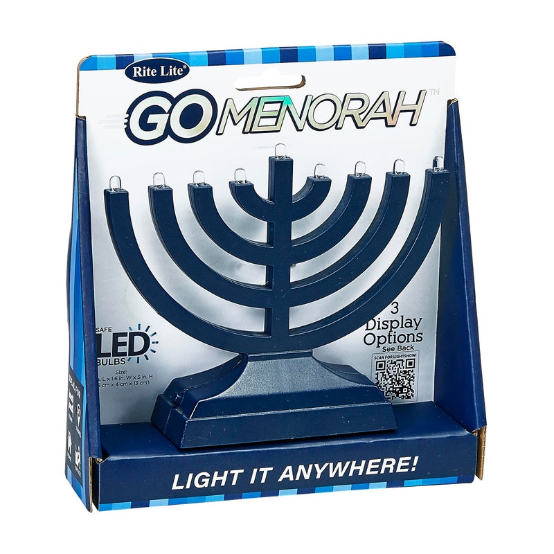 Rite Lite Go Menorah Mini Metallic Electric Menorah - LED Battery/USB Powered Chanukah Menorah Jewish Holiday - Office Car Home Decorations Judaica Hanukkah Gifts, Push Button Multi Light - Blue - Image 4